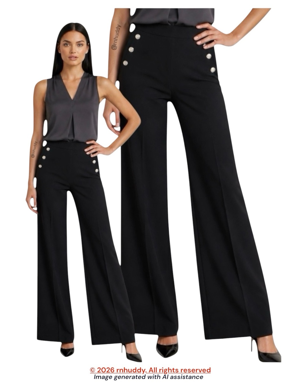 Rachel Zoe size 14 black pull on sailor trouser